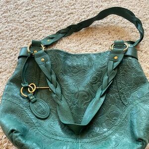 Fossil Green embossed vintage handbag